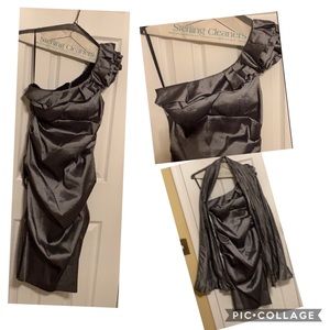 🎩 Xscape Gray Prom Evening Dress with Scarf S